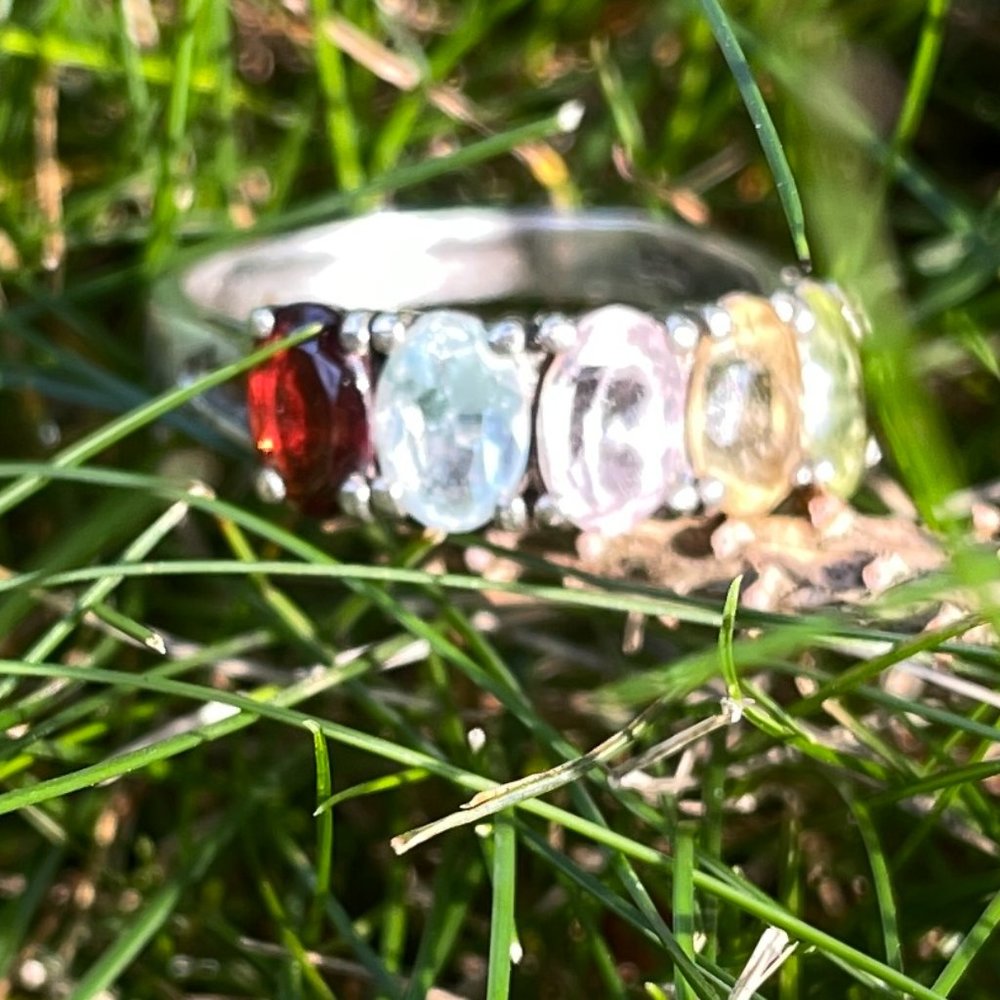 Sterling and Semi Precious Stone Rainbow Ring 6 - Picture 10 of 13